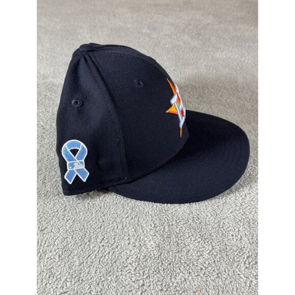 MLB Houston Astros X BREAST CANCER RIBBON 59FIFTY 5950 Hat Men's Fitted All BLUE - Picture 3 of 5